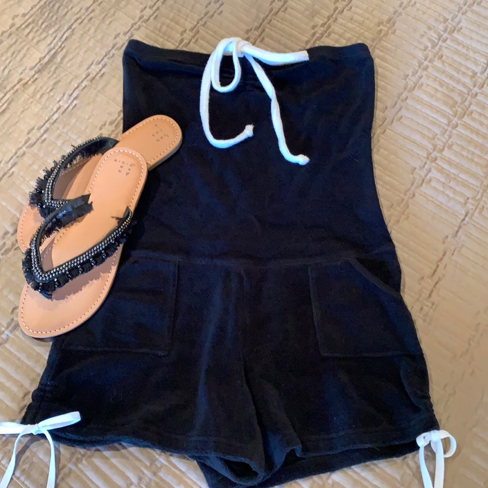 Black stretch terry romper cover up